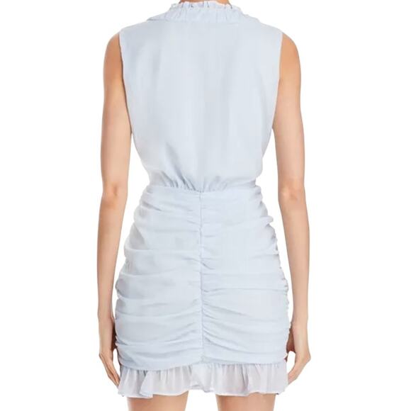 Aqua Sleeveless Flutter Ruffle Mini Dress Womens Size S Iridescent Blue Party - Picture 2 of 9